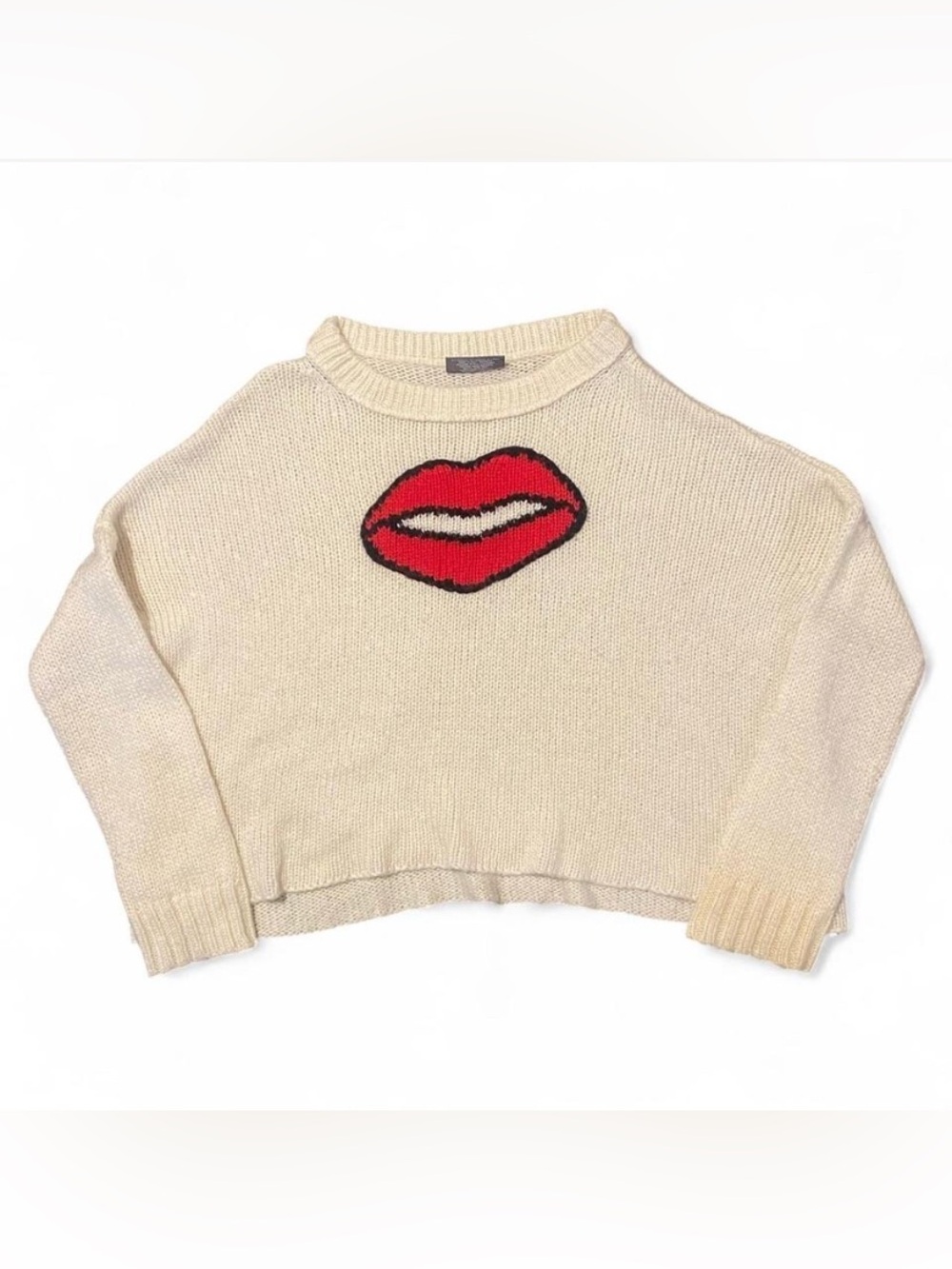 Wooden Ships Sz XS/S Smooch Graphic Knit Pullover Sweater Mohair Wool